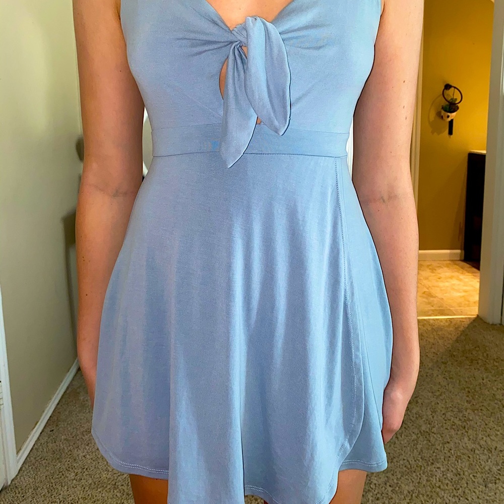 LA hearts light blue romper dress with front tie